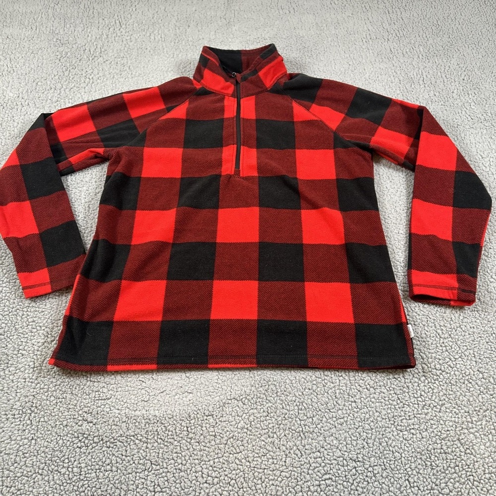 Eddie Bauer Shirt Womens Large Red Black Buffalo Plaid Fleece 1/2 Zip Top
